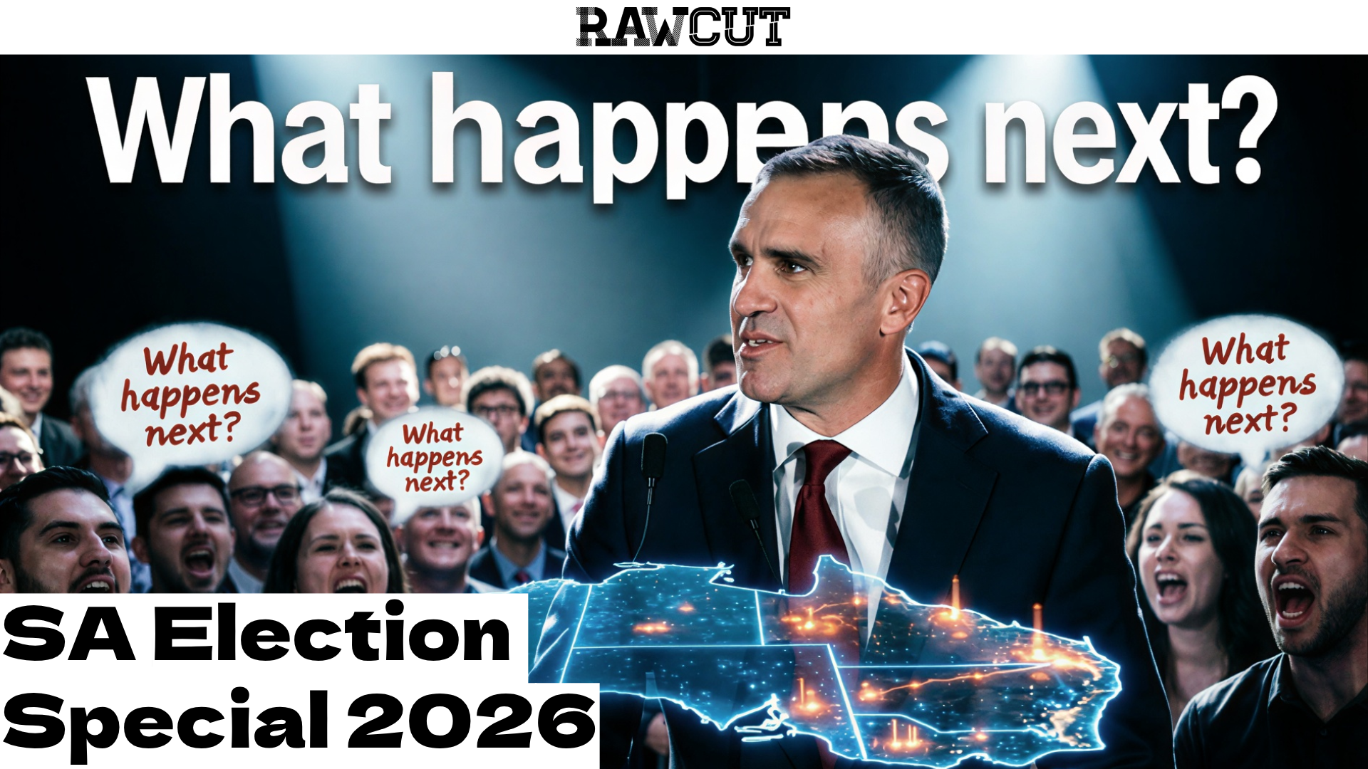 People yelling at Peter Malinauskas asking "what happens next?"